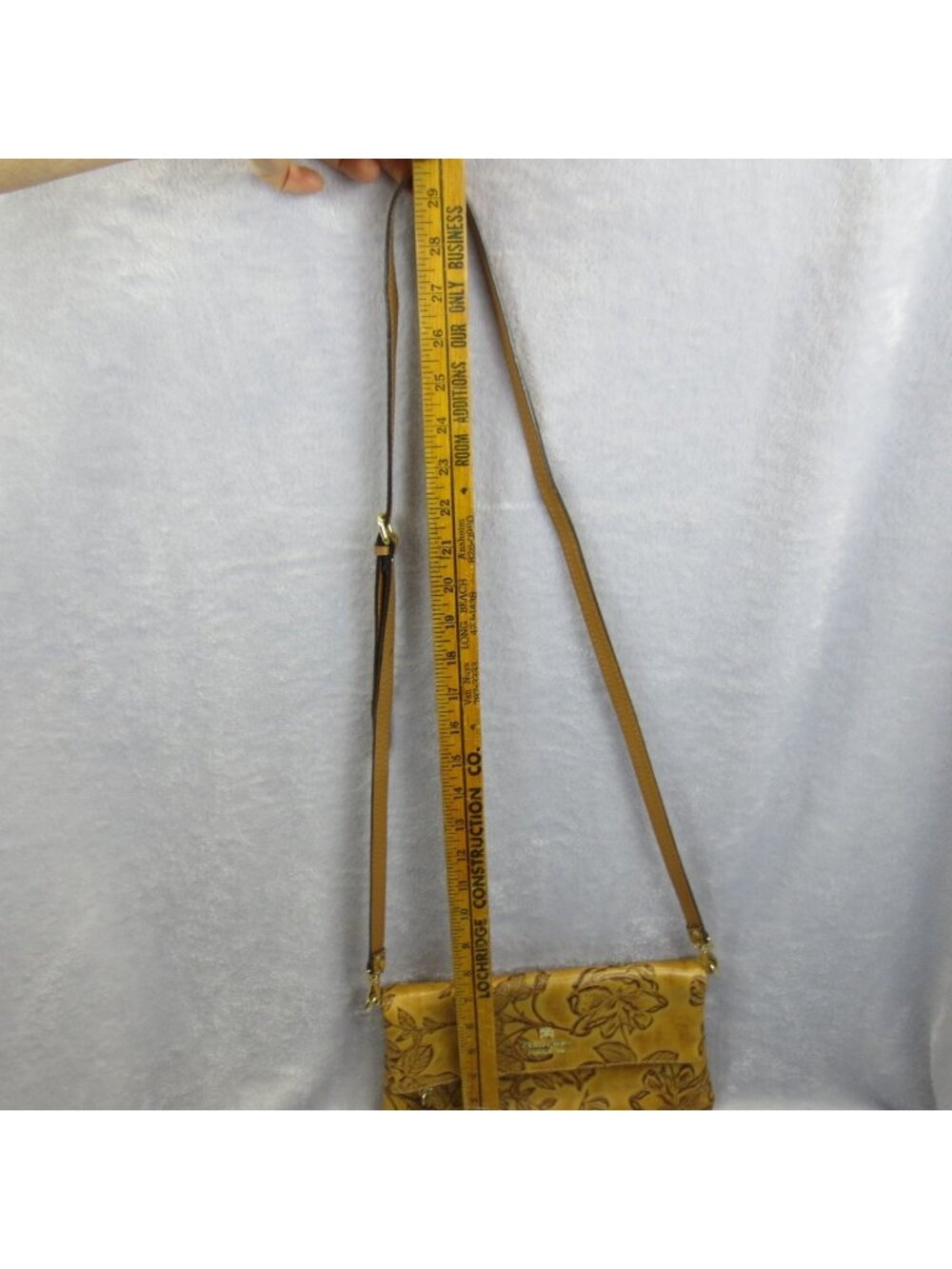 Cuoieria Fiorentina Genuine Tooled Leather Foldover Shoulder Bag Tan Flora Italy - Picture 11 of 16